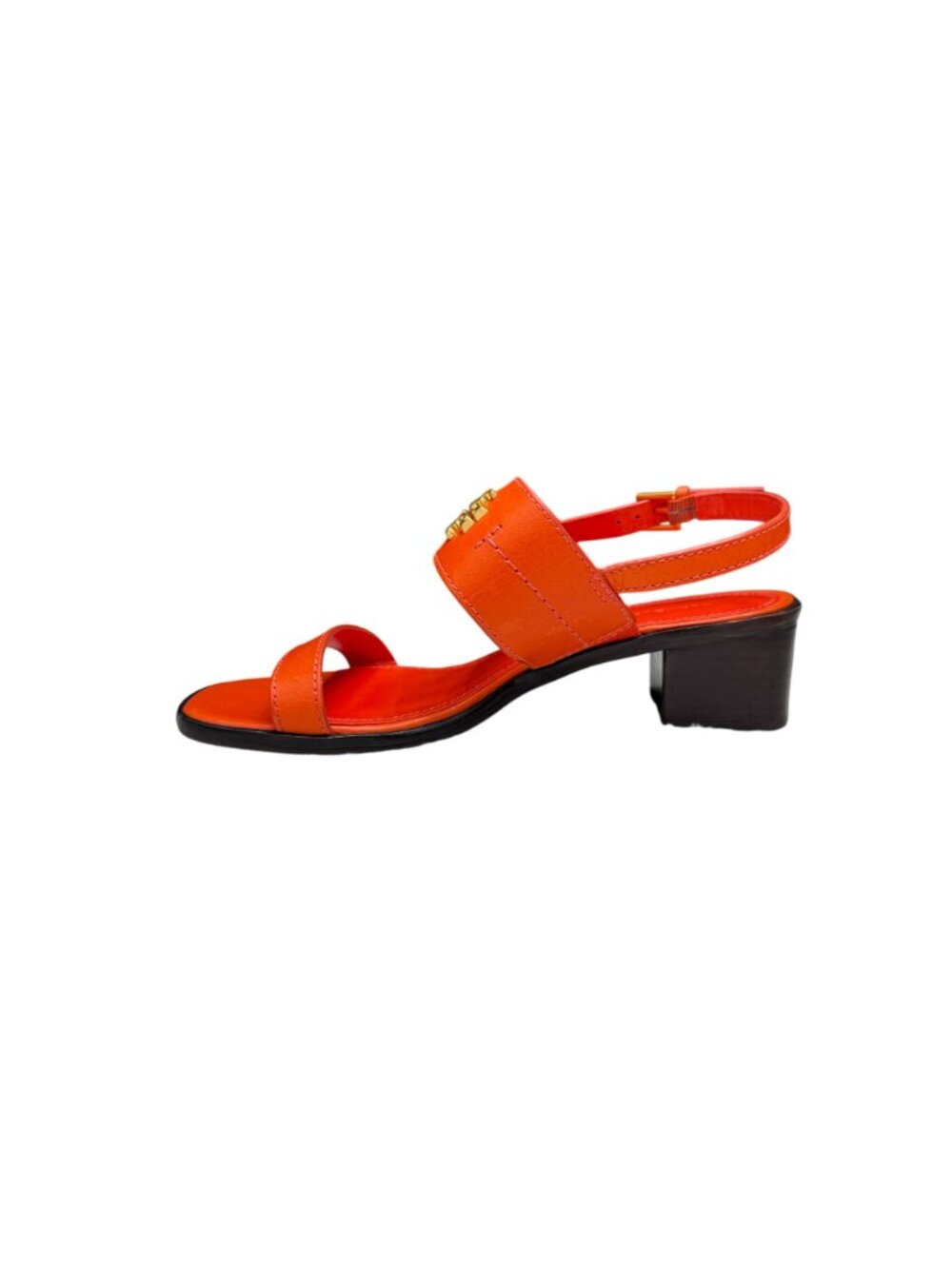 Tory Burch Eleanor Block Heel Sandals Women's Orange Slingback Logo, Sz 8M NWOB - Picture 4 of 9